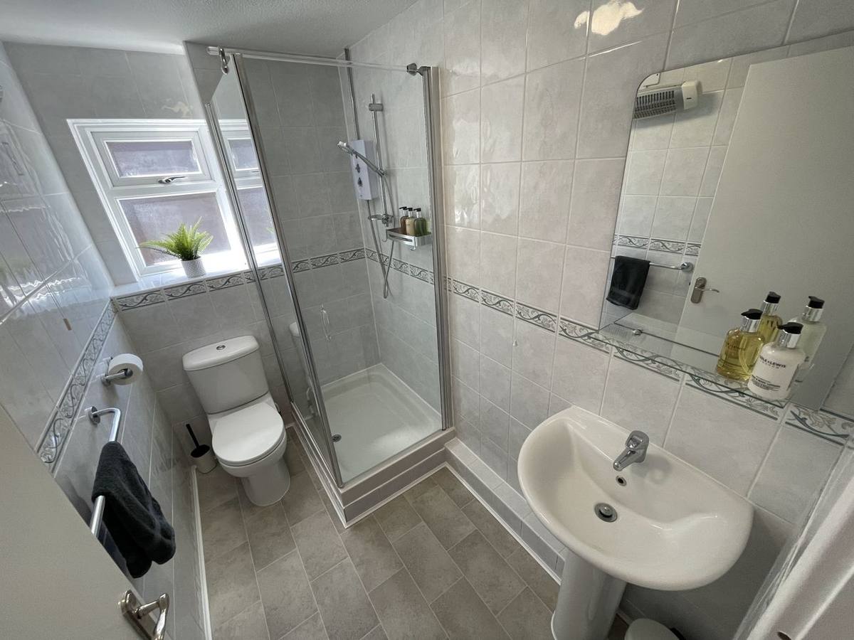 Shower room with shower, toilet and basin